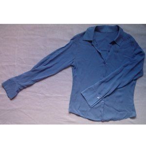 New - Gasper Silk Long Sleeve Blouse, Blue, Size 0P